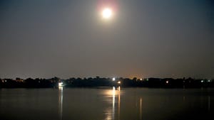 A gorgeous moonlit nighttime view over River Ganga