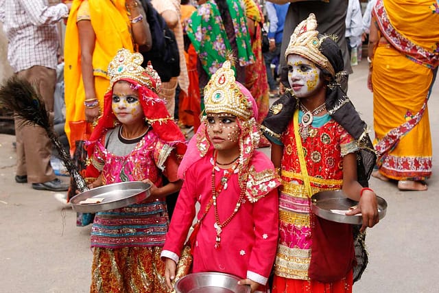 Children dressed as god and goddesses in Pushkar fair