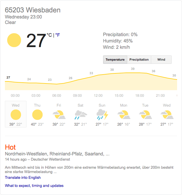 Weather forecast for the German city of Wiesbaden – Europe's Heatwaves